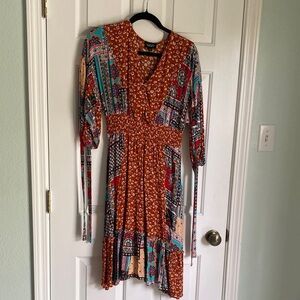 GCG Multicolor Long Sleeve Bohemian Dress